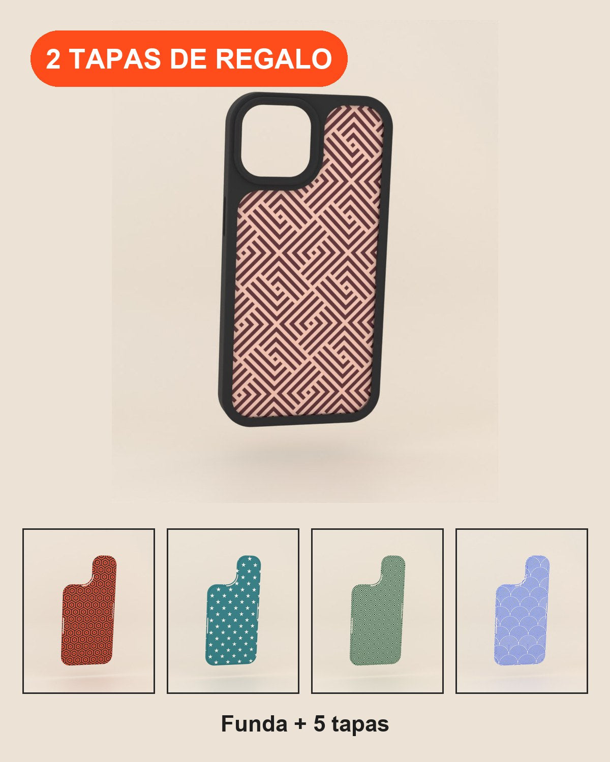 Funda + 3 tapas + 2 de regalo (5 tapas en total)